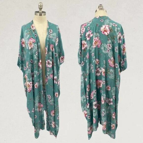Torrid teal‎ and pink floral tropical Gauze Duster Kimono plus size 3 4 3X 4X - Picture 4 of 12